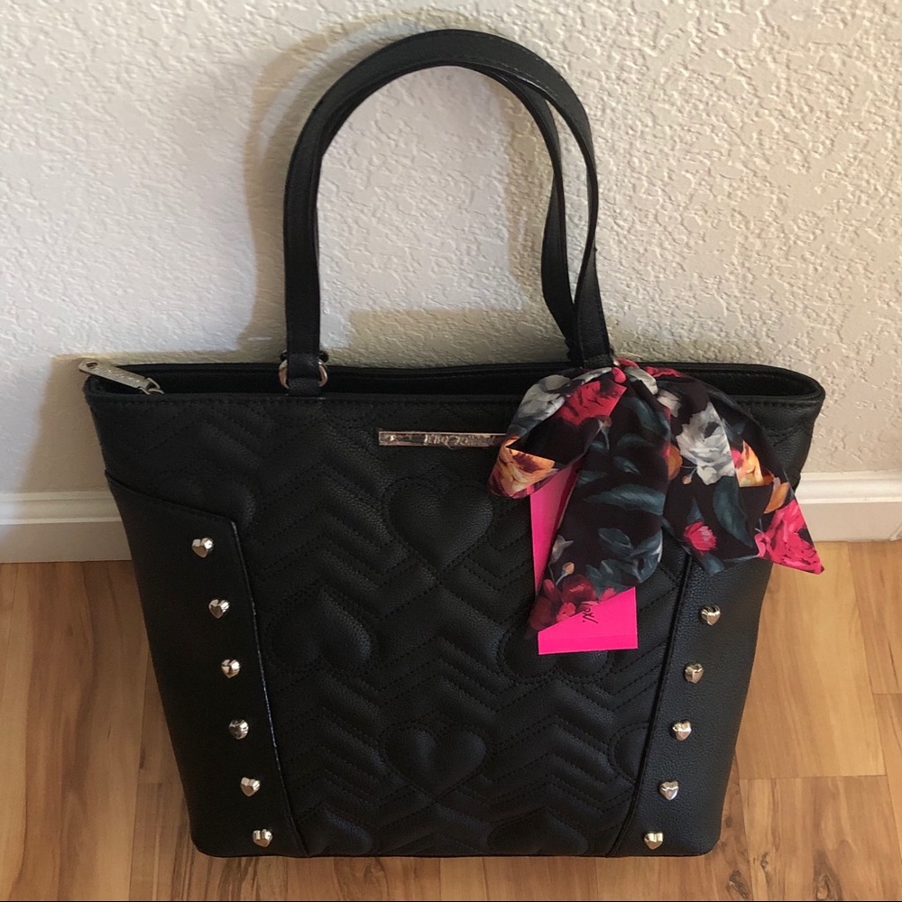 Betsy Johnson Quilted Heart Stud Shopper Purse